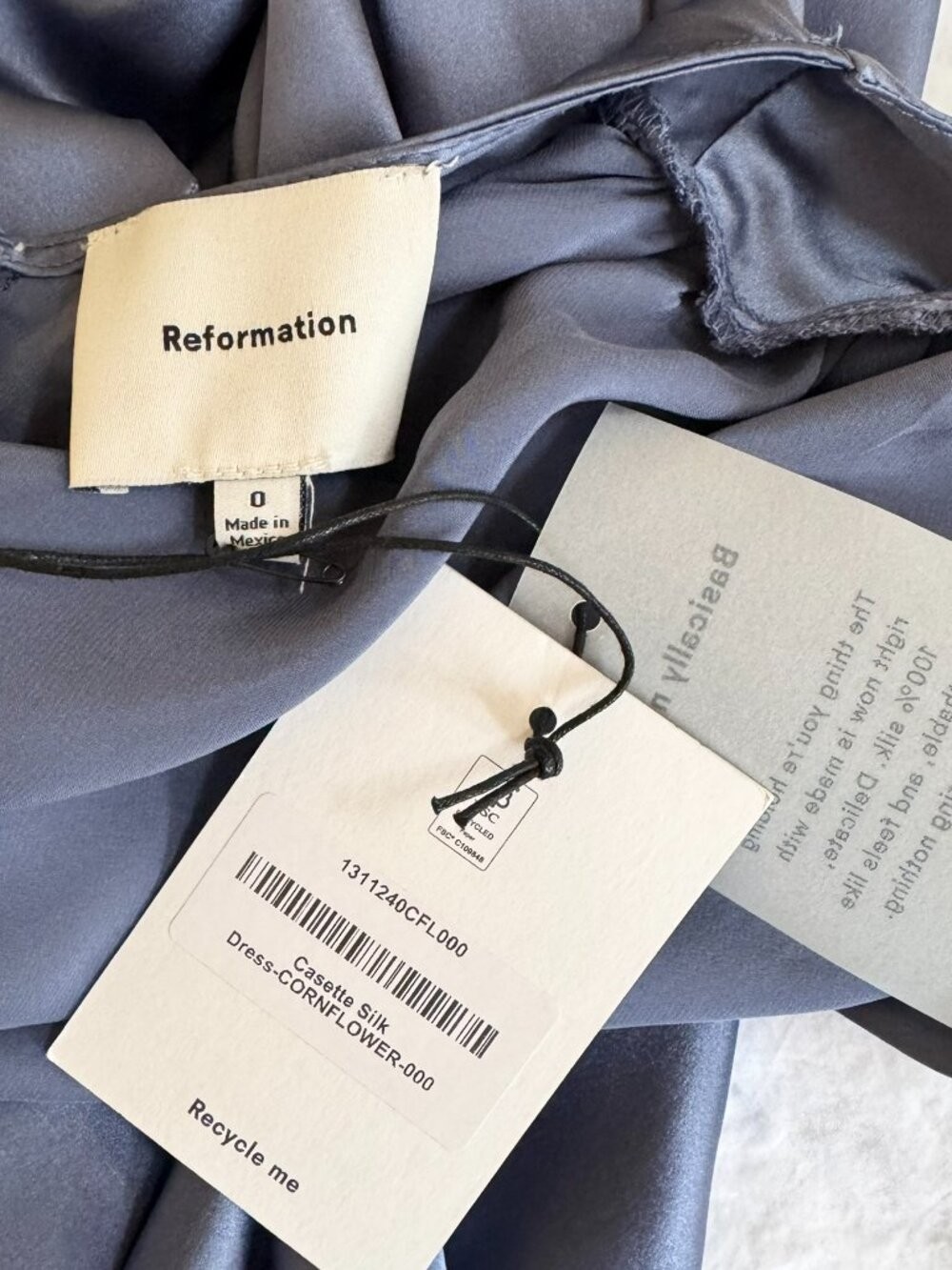 NWT Reformation Casette Silk Dress Cornflower Blue 0 image 3