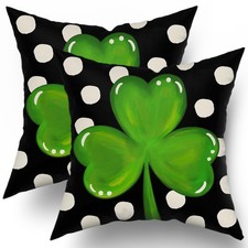 St Patricks Day Pillow Covers 18x18 Set of 2 Polka Dot Green Shamrock Lucky C...
