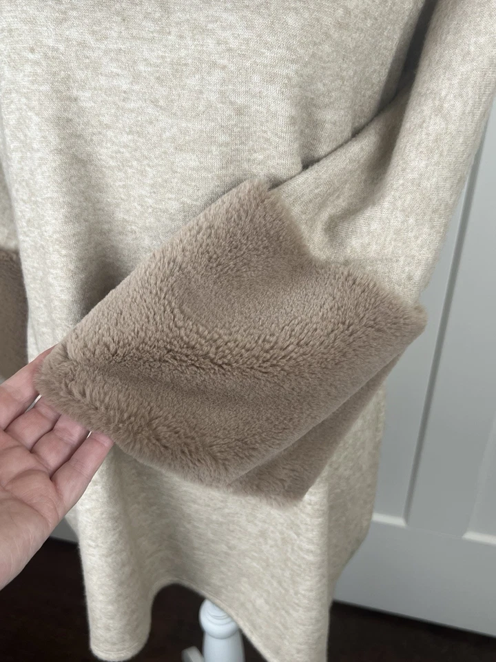 Suéter túnica Joseph Ribkoff para mujer talla 14 beige topo ribete de piel diseñador clásico Foto 3 de 4