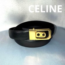 CELINE MACADAM TRIONF Belt 3cm 97cm Black Leather Vintage Rare Collection