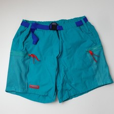 Vintage 80s Columbia Nylon Shorts Mens Medium Teal Color block Pockets Baggies