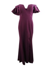Xscape Women's Off-The-Shoulder Slit Gown (8, Wine)