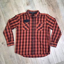 Harley Davidson Orange and Black Long Sleeve Flannel Button up Shirt Mens 2XL