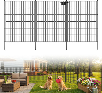 10 Panels No Dig Decorative Garden Fence with Gate, 40In(H) X 25Ft(L), Dog Fence
