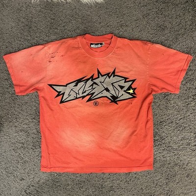 Hellstar Cracked Logo T-shirt - Faded distressed red vintage XL - Genuine NFC