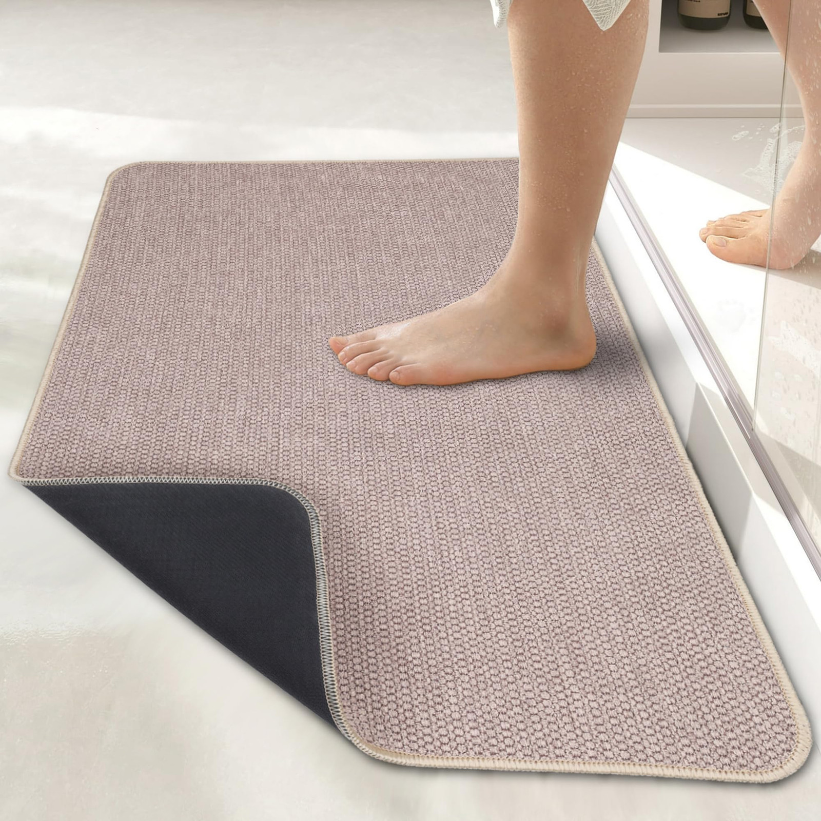 Bath Mat,Ultra Thin Bath Rugs,Rubber Bath Mats for Bathroom,Quick Dry,Non-Sli...