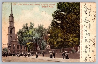 Boston MA Massachusetts Park Street Church Granary Burying Ground 1907 Postcard