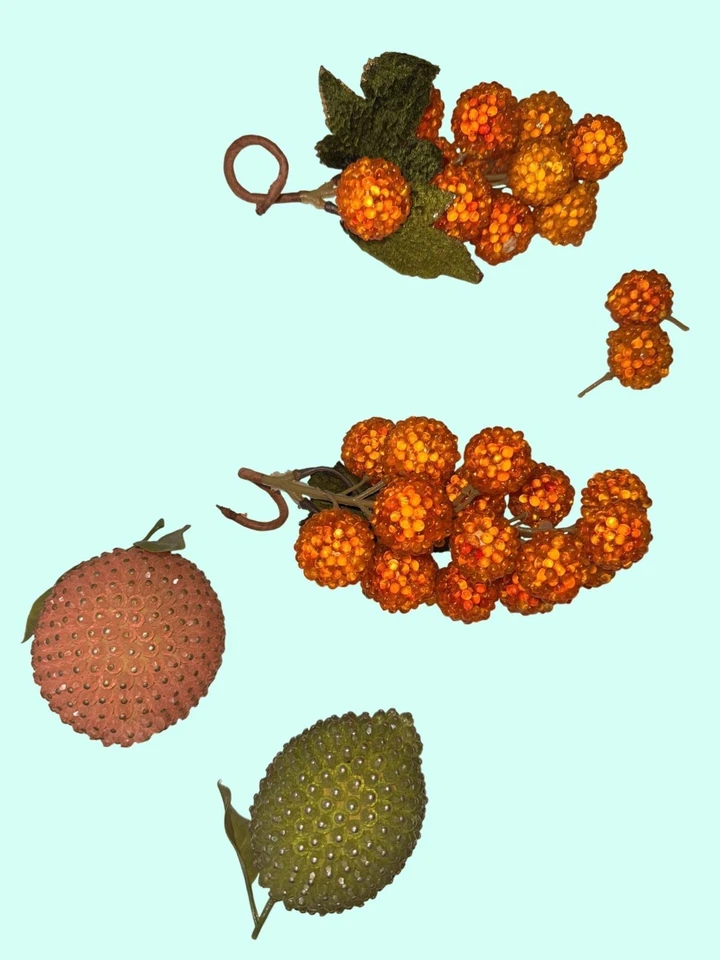 Raro Vintage Push Pin Frisado Decorativo Fruta Lichia Pêssego Limão Conjunto Cluster sequ - Imagem 2 de 4