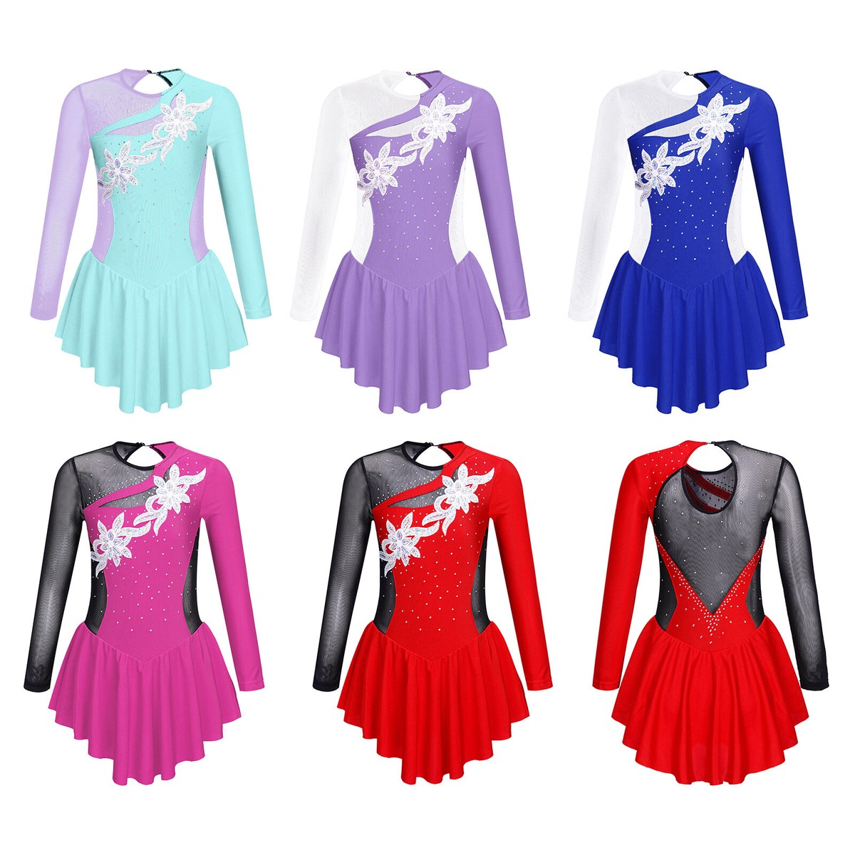 Ballet Outfit TiaoBug Kids Girls Sparkly Roller Figure Ice Skating Dress Mesh Splice Ballet Leotard With Gloves Purple 16 Ice Roller