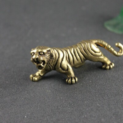 Tiger Small Pure Brass Figurine Miniature Ornament Animal Statue Tea Pet Craft