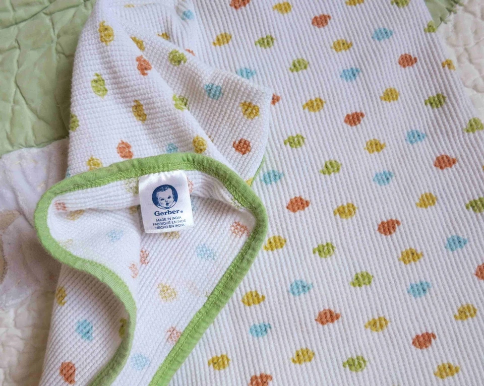 Gerber Tiny Elephants Cotton White Thermal w Orange Green Blue Yellow EUC - Image 2 of 3