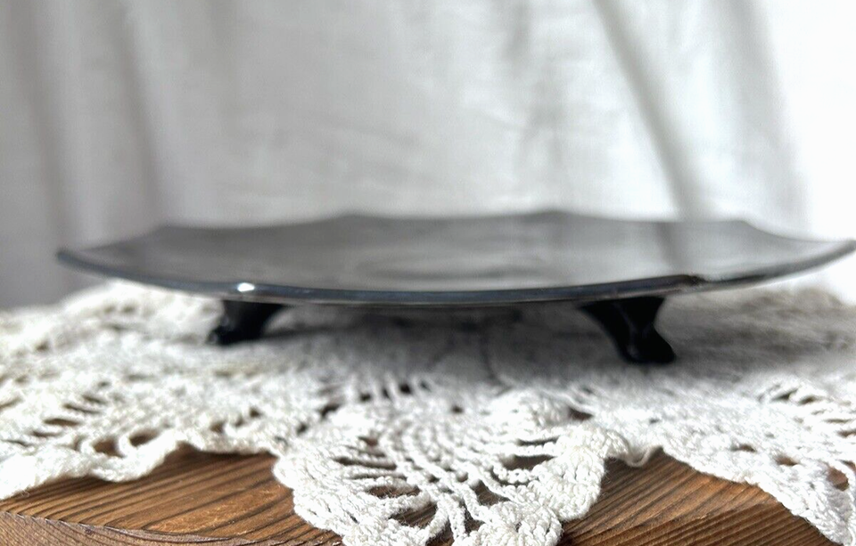 VINTAGE CAMBRIDGE BLACK AMETHYST GLASS FOOTED CANDY DISH ART DECO