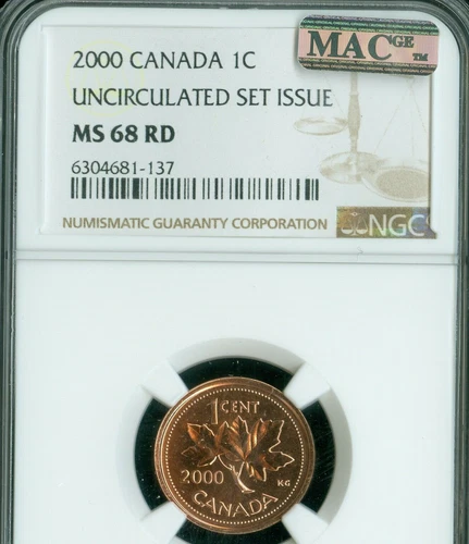 2000 CANADA CENT NGC MS68 RD PQ 2ND FINEST GRADED & MAC SPOTLESS *