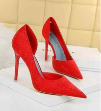Decolte scarpe donna tacco a spillo rosso raso 10.5 cm pelle sintetica 76427