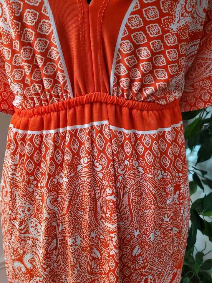 Vestido para mujer Just Love naranja blanco cachemir manga corta hasta la rodilla talla 3X Foto 3 de 4