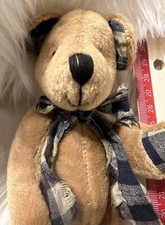 Delton Brown Vintage 7.5  Teddy Bear Plush Stuffed Animal Blue Cream Ribbon