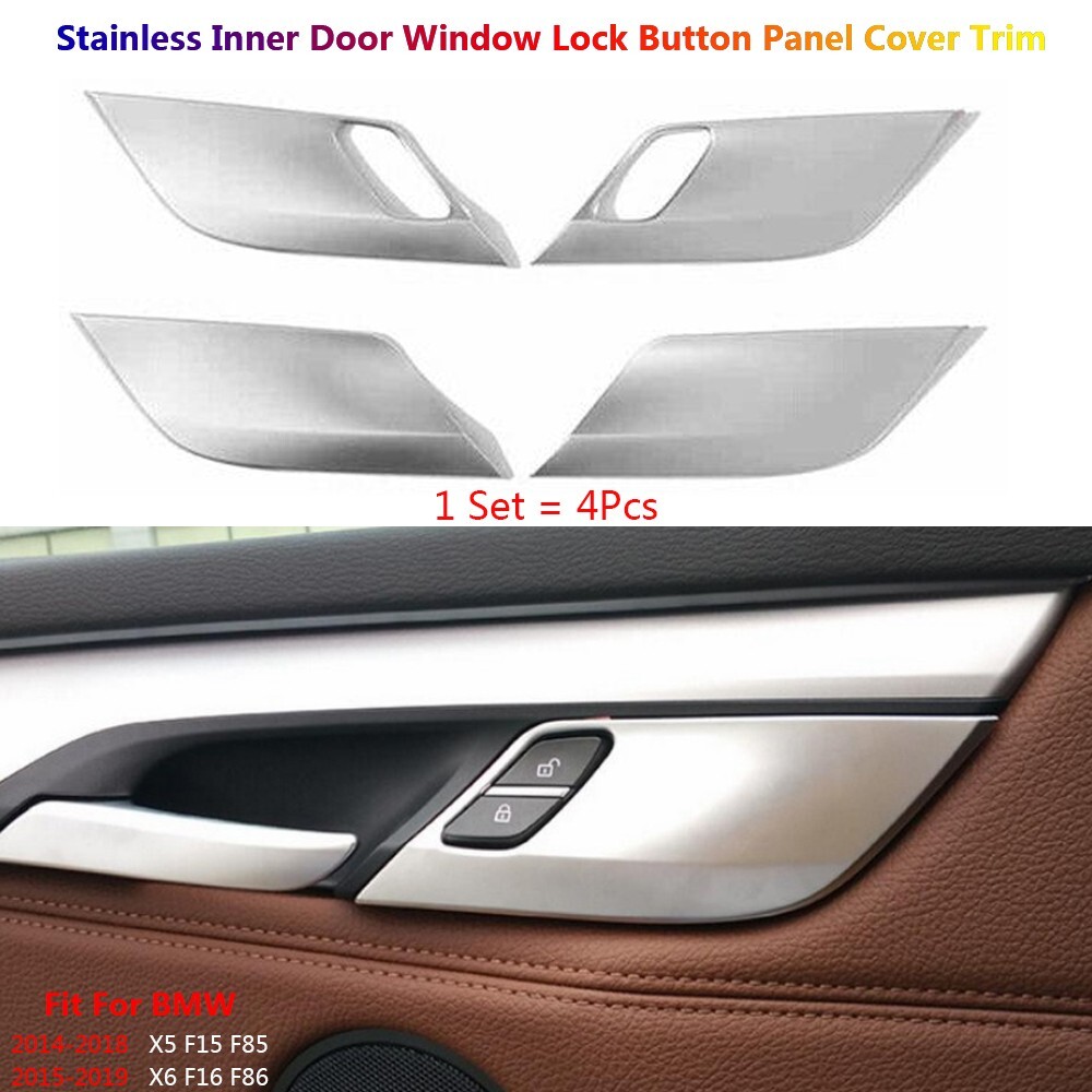 Stainless For BMW X5 X6 F15 F16 Interior Car Door Safety Lock Panel Cover Trim