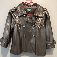 Jocelyn Double Breasted Leather Jacket Silver Gray - Small - Euc