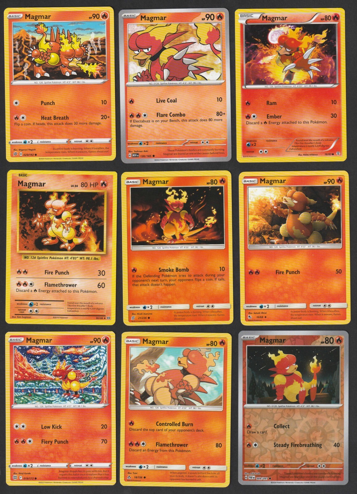 Magmar Pokemon Card Collection Set of 9 English Cards Rare Fire Type Deck Build