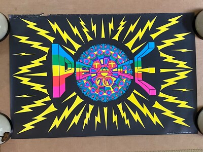 Super Peace Vintage Blacklight Poster Original Psychedelic Abstract Rainbow 1972