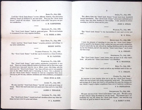 Folleto publicitario impreso de testimonios de guano de buena suerte de la década de 1880 fertilizante agricultura jardinería - Imagen 3 de 4