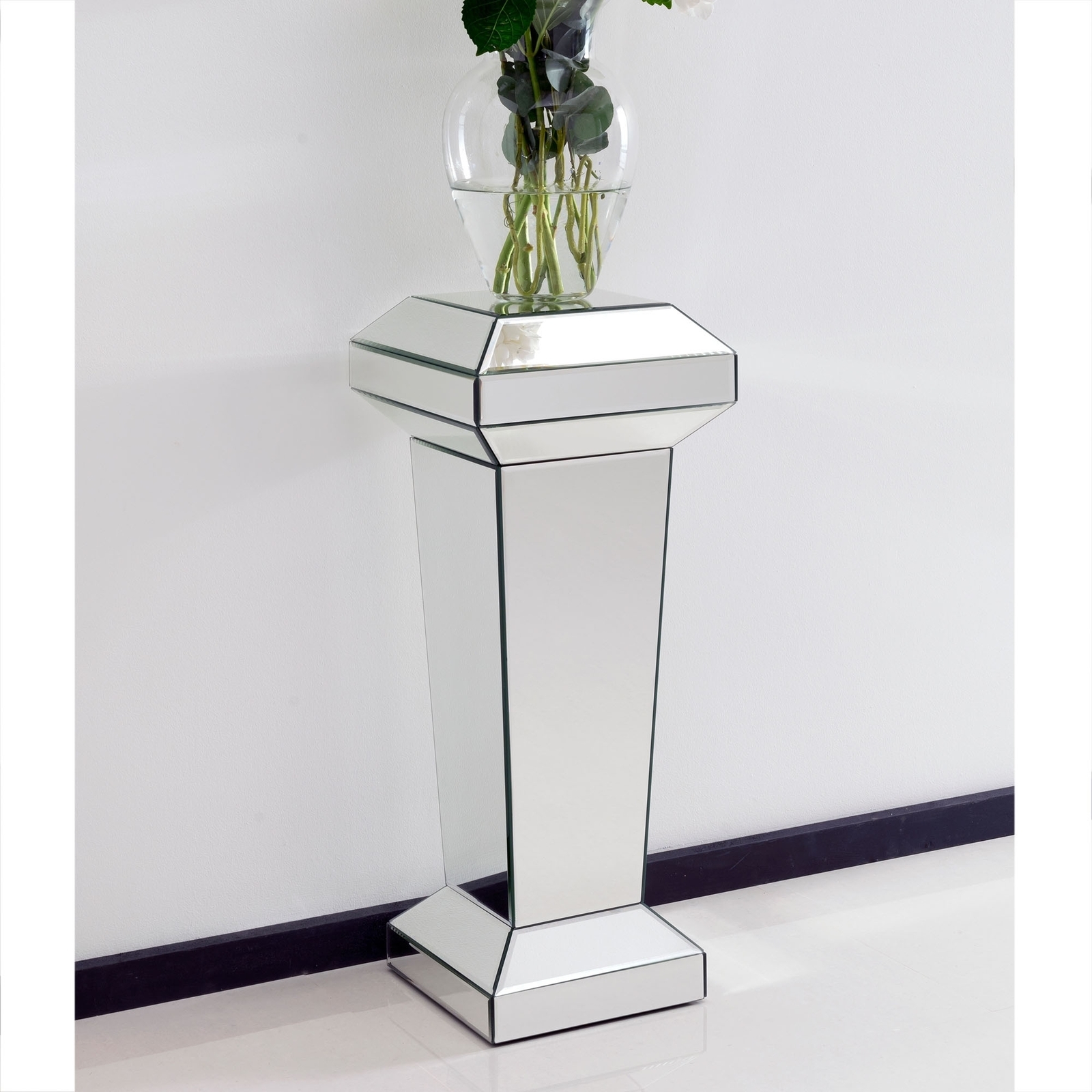 Mirrored Glass Pedestal Column / Plant Stand Italian Silver
