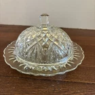 Vintage Anchor Hocking Clear Round Domed Butter Dish Pressed Glass lid