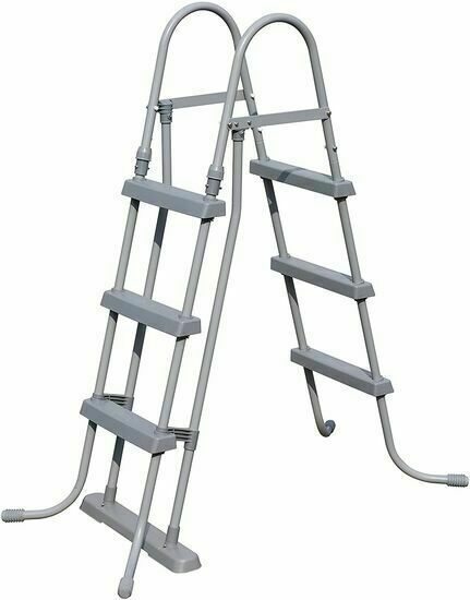 Escalera de piscina transparente Bestway 42" seguridad natación sobre el suelo gris