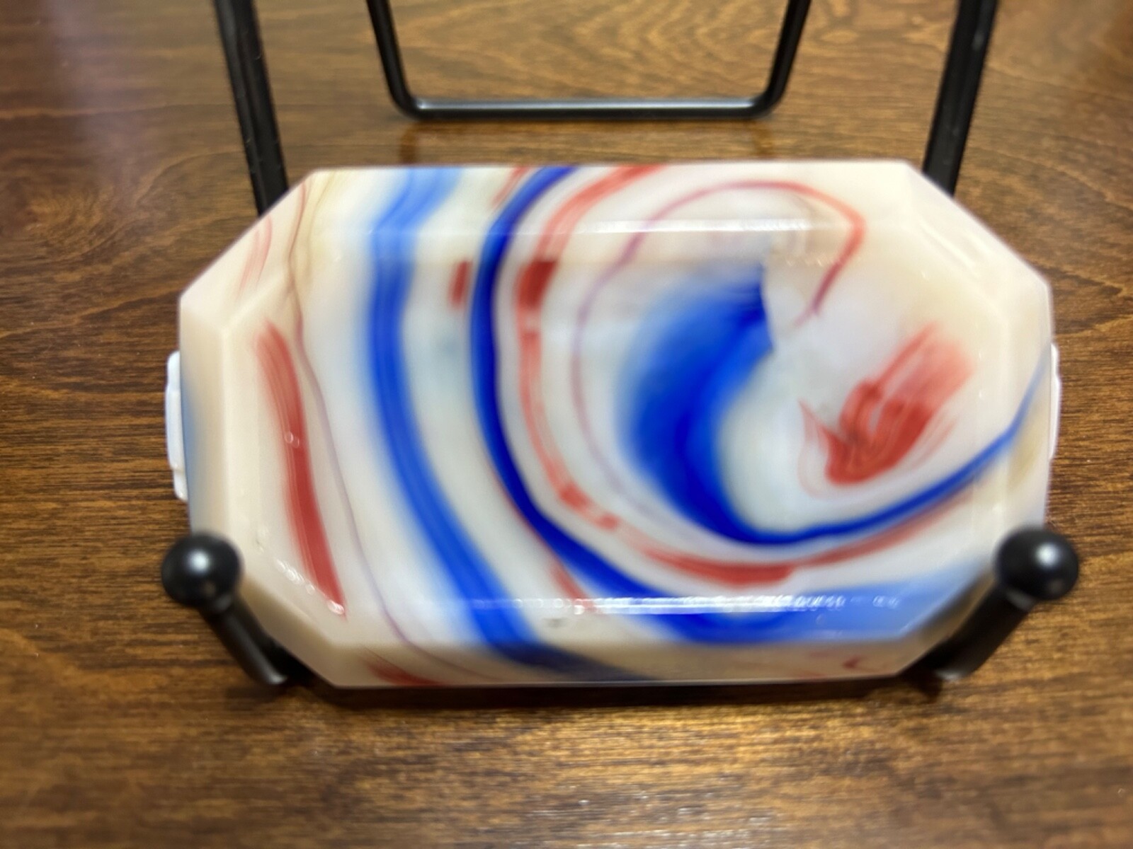 UV Glows Akro Agate Short Tab ASHTRAY Glass Ash tray Oxblood Blue