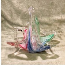 Vintage Murano Italian Handblown Pastel Swirl Glass Centerpiece Basket 1950s 