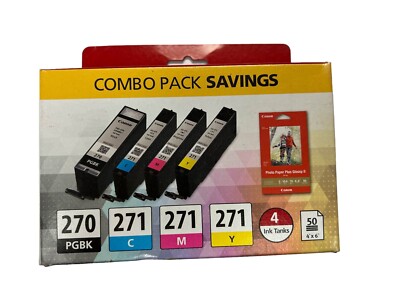 Genuine Canon CLI-271 3-Color Ink Tank w/ Photo Paper + PGI-270 Black Ink Tank