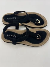 SOCOFY Women’s 7.5 Black Bohemian Elastic Clip Toe Low Heel Sandals Comfort