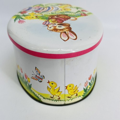 VINTAGE DAHER ENGLAND OSTERN HASE KANINCHEN BABY KÜKEN OVALE METALLFANGDOSE - Bild 4 von 12