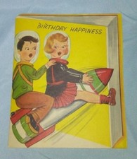 VINTAGE UNUSED BIRTHDAY ROCKET CARD