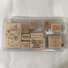 Vintage Wooden Stamps with D.O.T.S. Lot of 10 Christmas Birthday Holiday