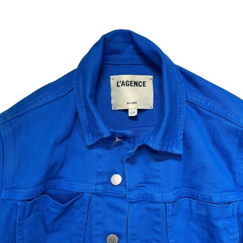 L'Agence Damen blau kobalt roher Saum dehnbar Janelle Jeansjacke Gr. Small - Bild 3 von 7