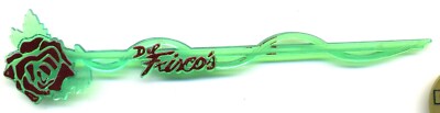 VINTAGE Swizzle Stick Del Frisco's Red Rose on Green Stem LN