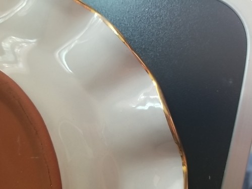 Mackenzie Childs STERLING Check Ceramic 11” Dinner Plate Fluted W/Gold Trim - Picture 5 of 7