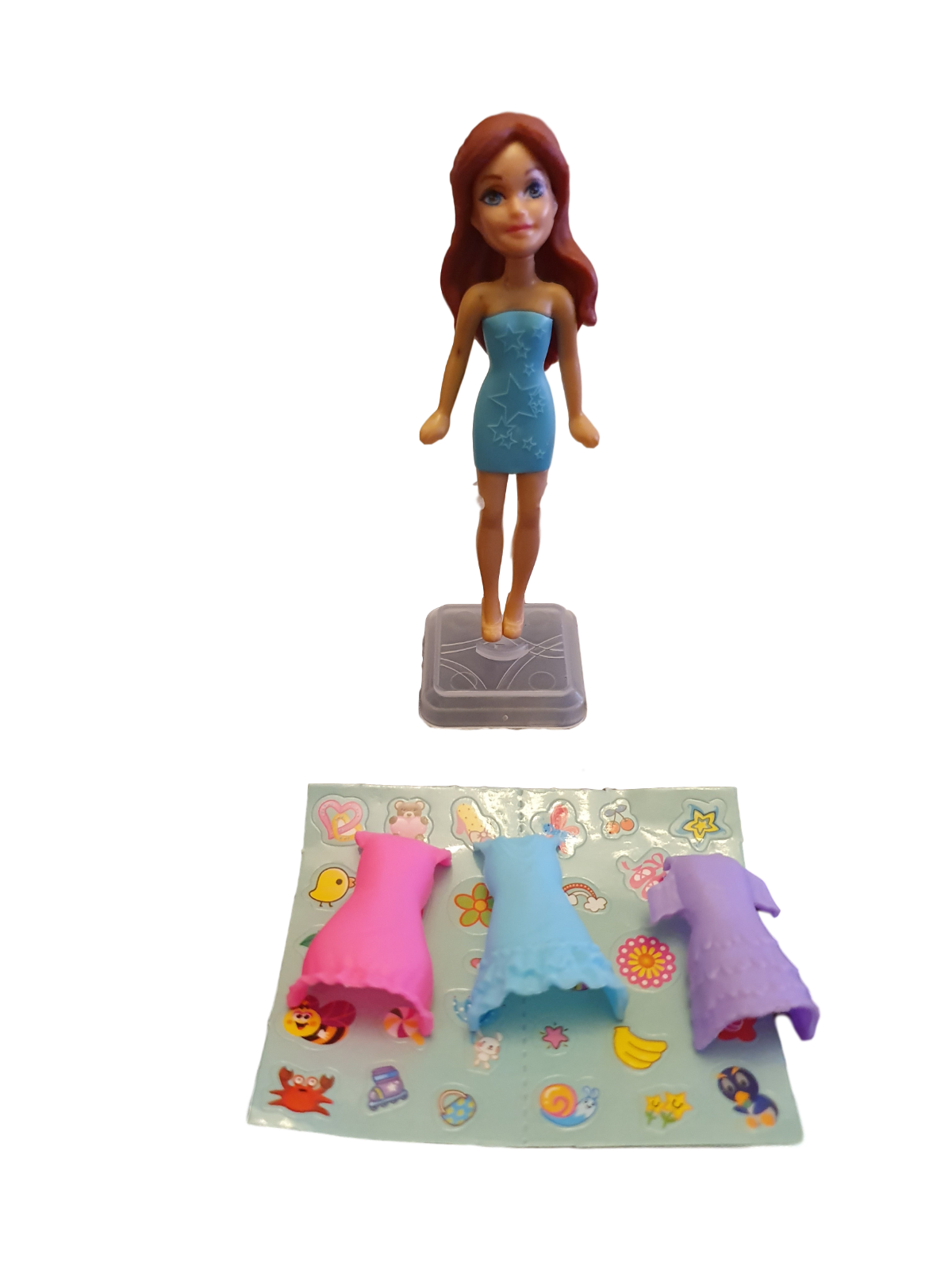 4x Colourful Plastic Mini Dolls with Clothing Stand Party Bag Fillers