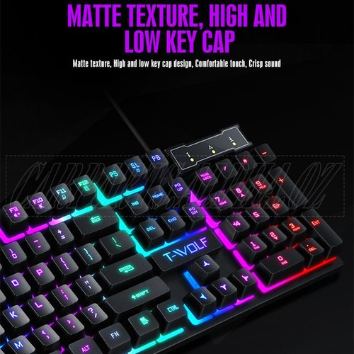 T6 USB Wired Mechanical Gaming Keyboard 104 Keys RGB LED Backlit For Windows PC - Picture 8 of 12