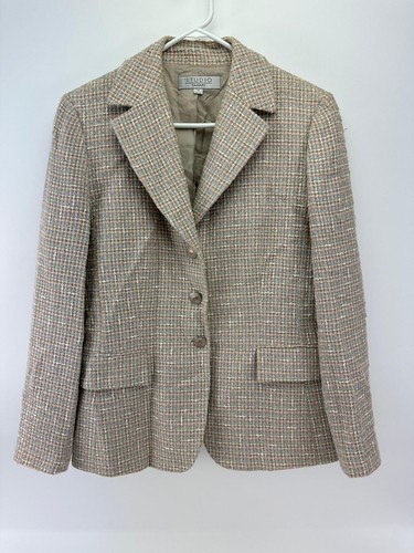 Studio Tahari Womens Multicolor Plaid Blazer Jacket Size 14