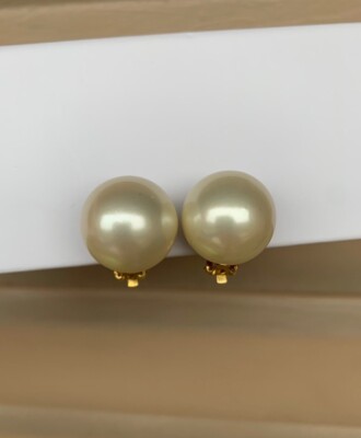Ingeborg Sweden faux south sea pearl clip-on earrings 20mm champagne