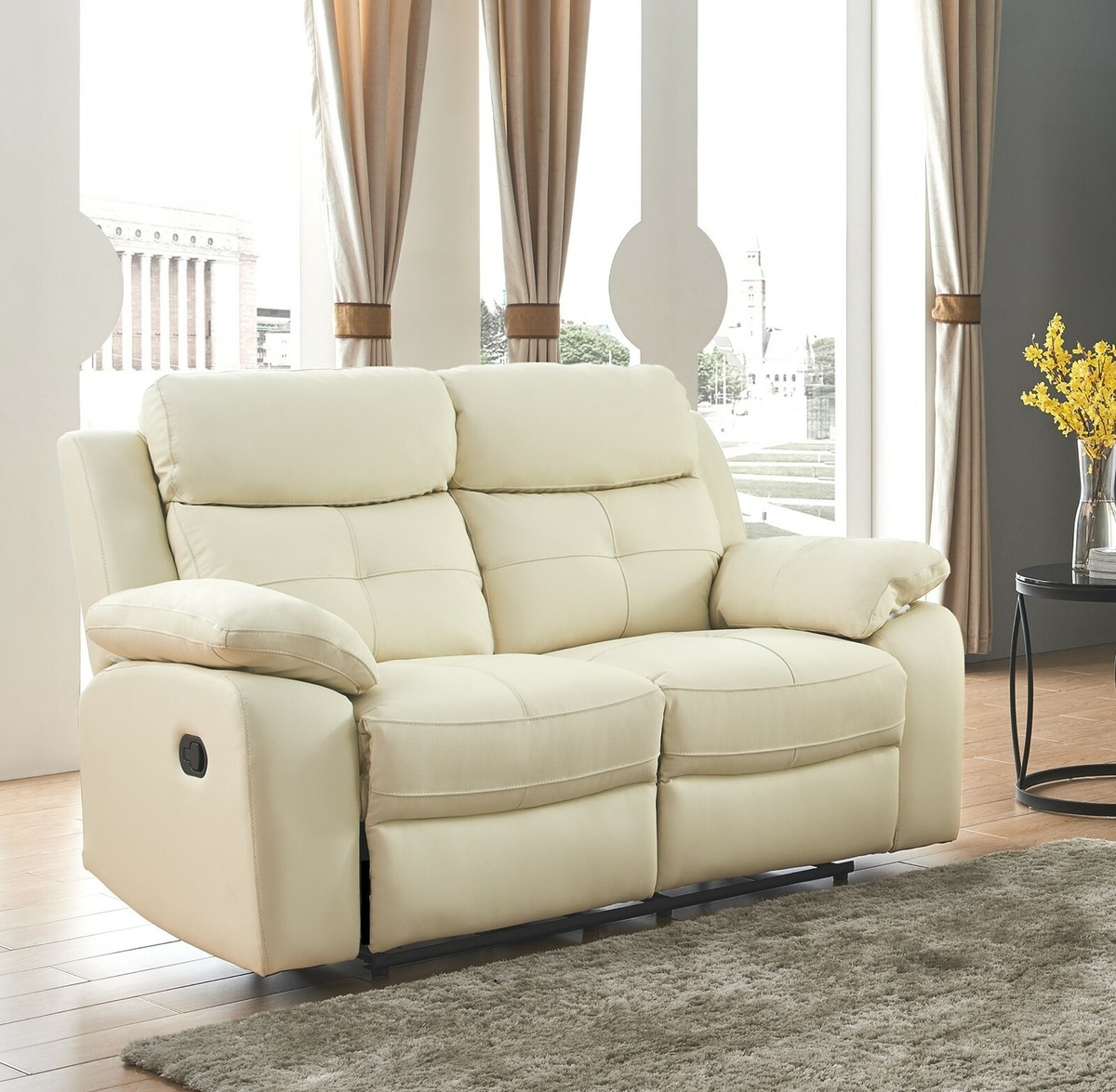 Cream Leather Seater Reclining Recliner Sofa CHICAGO UK