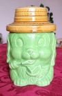 Bright Green Dog with Straw Hat & Cheese Cookie Jar Japan