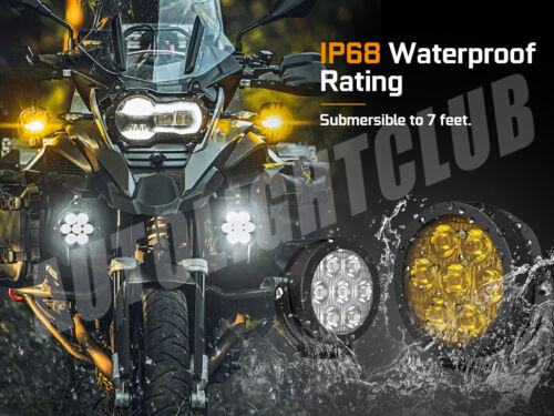 Pair LED Spot Light Motorcycle Headlight Spotlight Fog Lamp Driving Yellow White - Picture 16 of 20