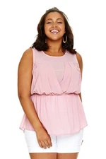FTF Women's Plus Size Sarah Sleeveless Peplum Mesh Top Pink Size 0
