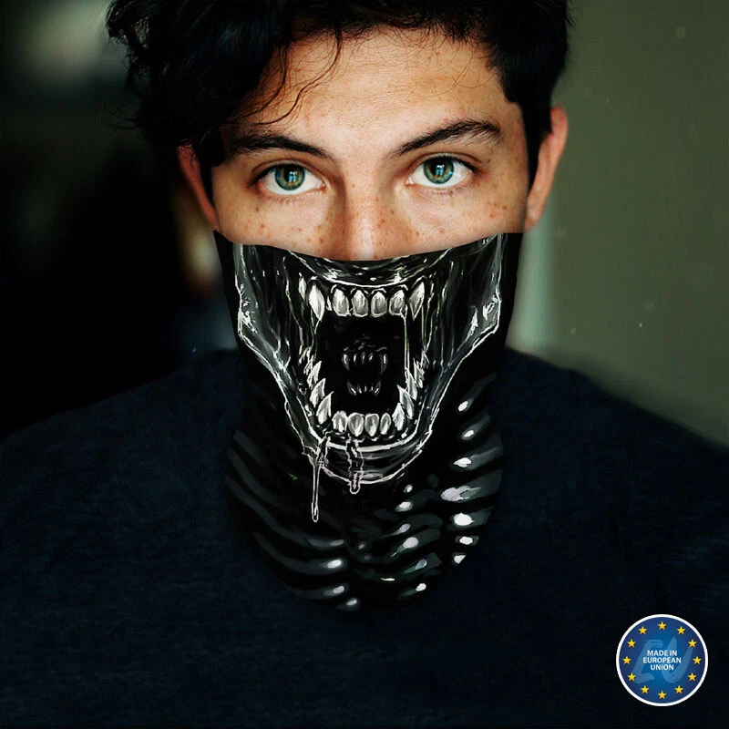 Washable Fabric Face Cover Neck Gaiter Unique Print Xenomorph EU Made - Image 3 of 4