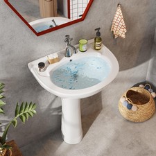 31'' Tall White U-Shaped Vitreous China Pedestal Bathroom Sink with Overflow
