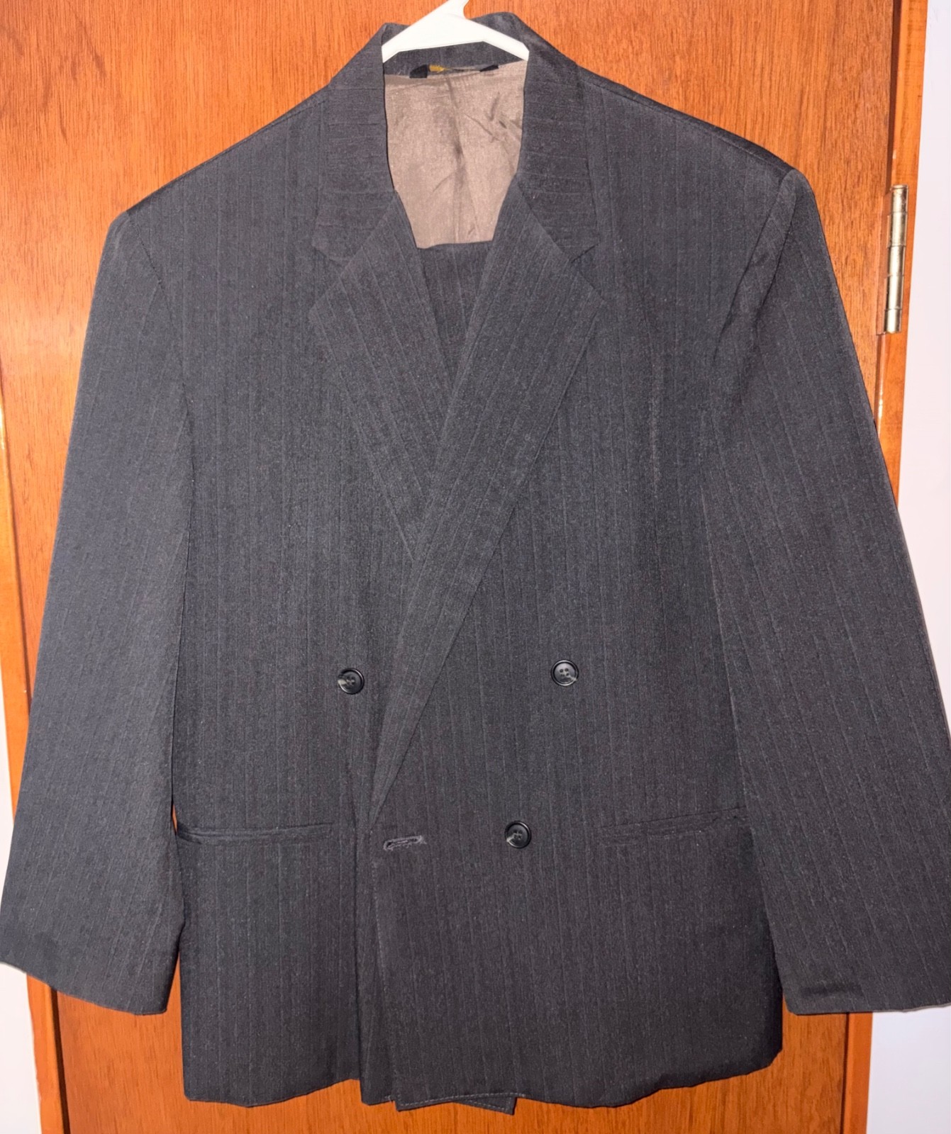 Boys Amherst Collection Dark Olive Double Breasted Pinstripe 2pc Suit Sz16 Husky