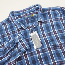 Polo Ralph Lauren Men Plaid Flannel Button Down Shirt Blue Plaid Big Tall 4XB
